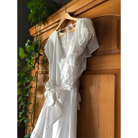 Valtadoros White Ruffle Asymmetric Dress w/ Waist Tie – Size S - Picture 3 of 16